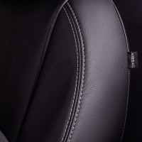 Авточехлы «Lord Auto Турин Экокожа» Mazda CX-5 l 09.2011-01.2015 г.в., раздельная задняя спинка и сиденье, с подлокотником (KE Active, кроссовер 5 дверей, чёрный/серый)