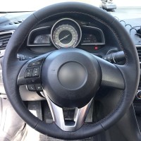 Оплетка на руль из натуральной кожи Mazda 2-III 2015-2017 г.в. (для замены штатной кожи, черная)